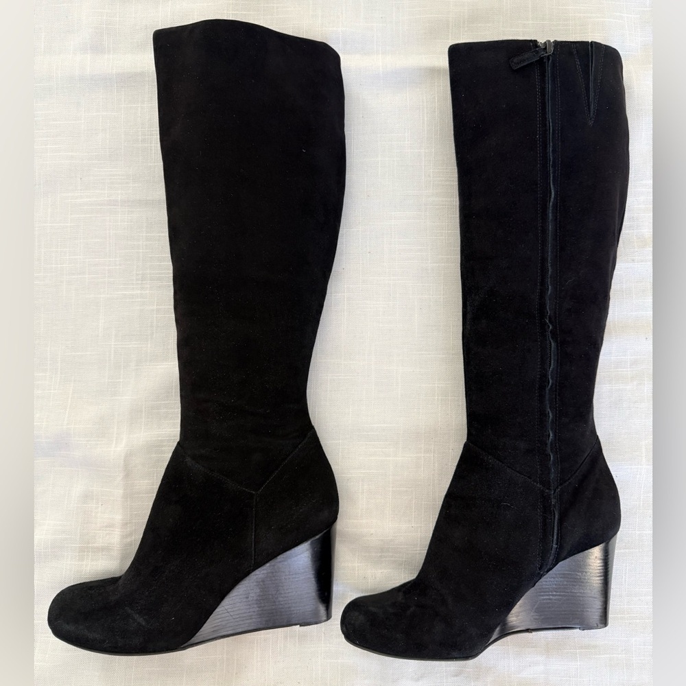 COLE HANN Cora Black Suede Leather Wedge Boots Size 9B